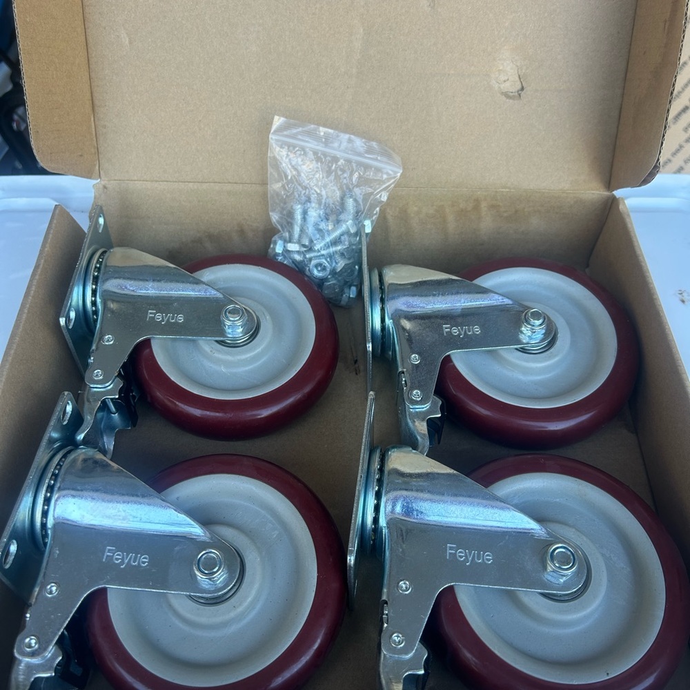 Feyue Red Heavy Duty Locking Caster Wheels Set of 4 Brand New!